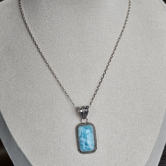 Genuine Larimar Pendant & Sterling Silver Necklace! - Picture 5 of 6